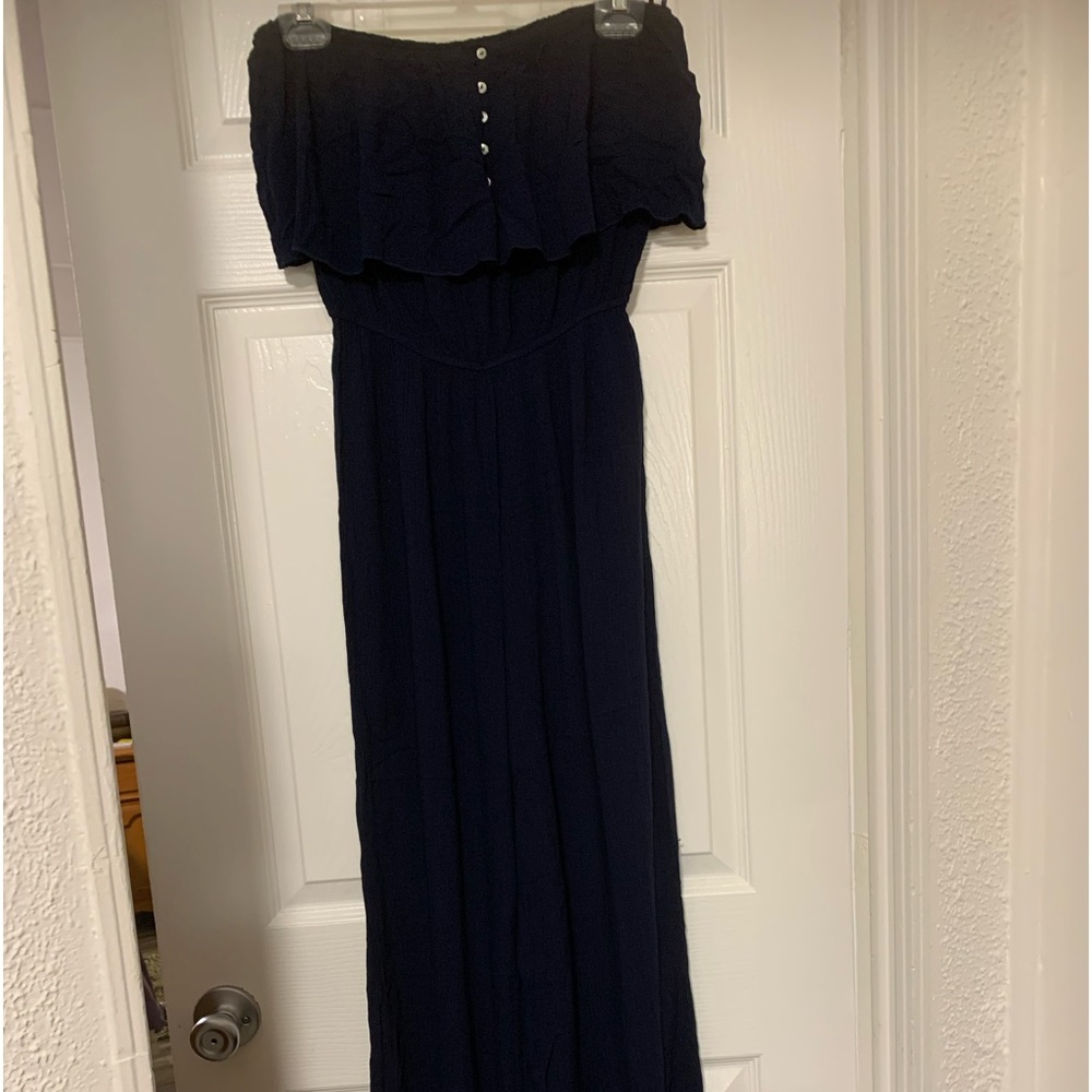 Etophe Studios Strapless Navy Wide Leg Jumpsuit Size: L